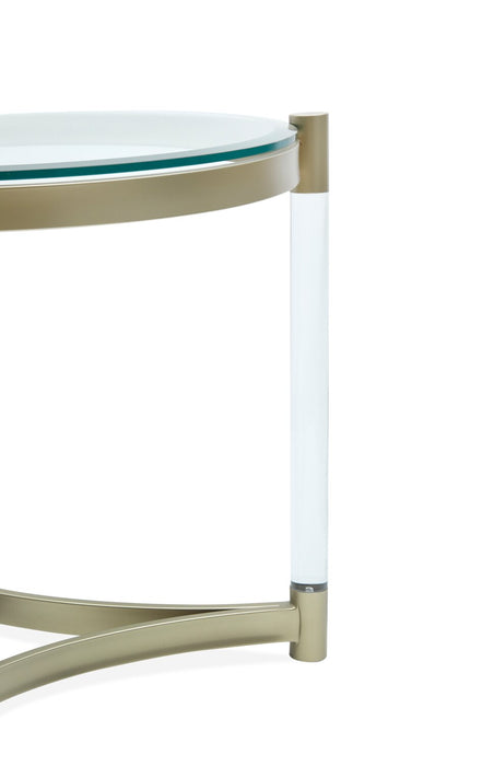 Silas  25.5\" Modern Round Glass Top End Table - Platinum with Metal and Acrylic
