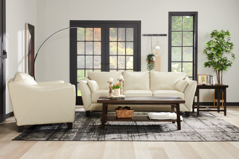 Chateau d'Ax Lusso 92\" 100% Genuine Leather Sofa with Wood Legs - Smoke Grey