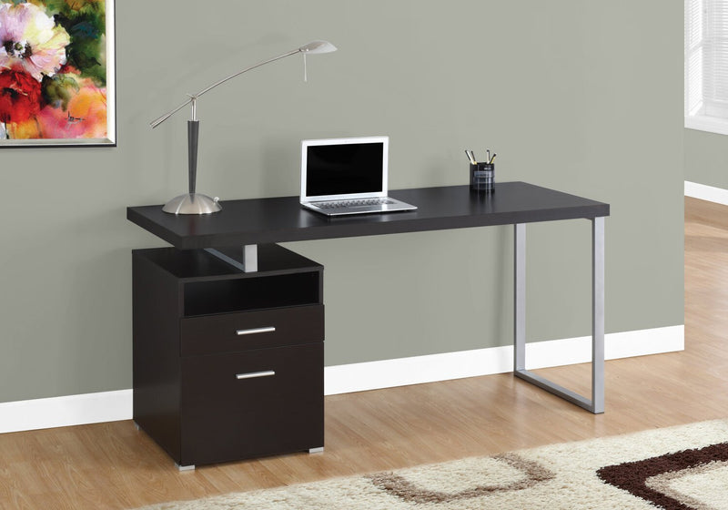 Heather 60\" Adjustable Office Desk with 2-Drawers & Cubbyhole - Espresso