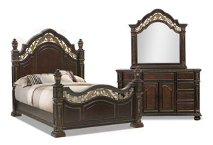 Wynn 5pc Bedroom Set with Bed, Dresser & Mirror, Cherry Brown - Queen Size