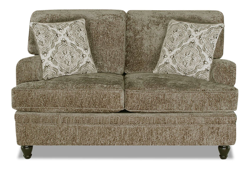 Made in Canada Bellmont 64\" Chenille Fabric Loveseat with Reversible Cushions and Wood Legs - Toffee Brown