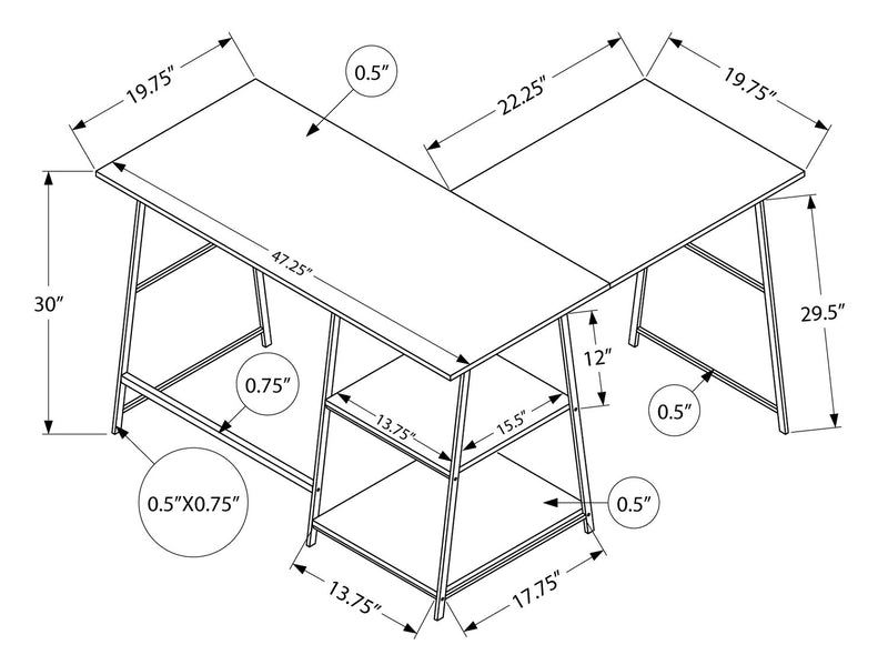 Evlin 42\" L-Shaped Office Desk with Shelves - White Marble-Look