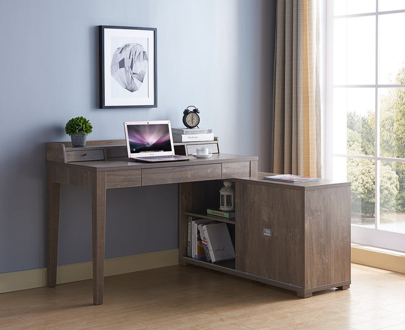 Jude 55\" Reversible Office Desk with 3-Drawers & Cabinet- Hazelnut