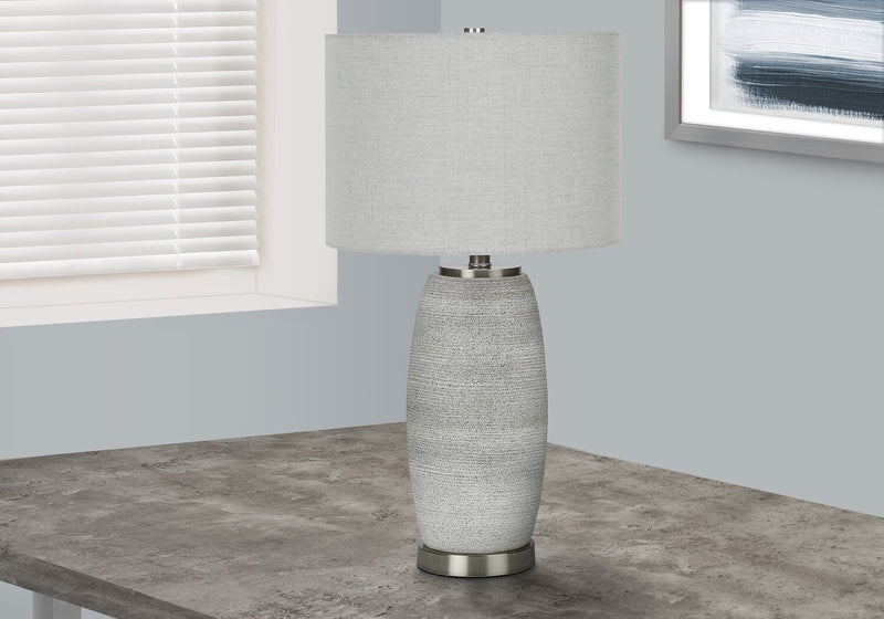 25\" Grey Ceramic with Silver Base Table Lamp