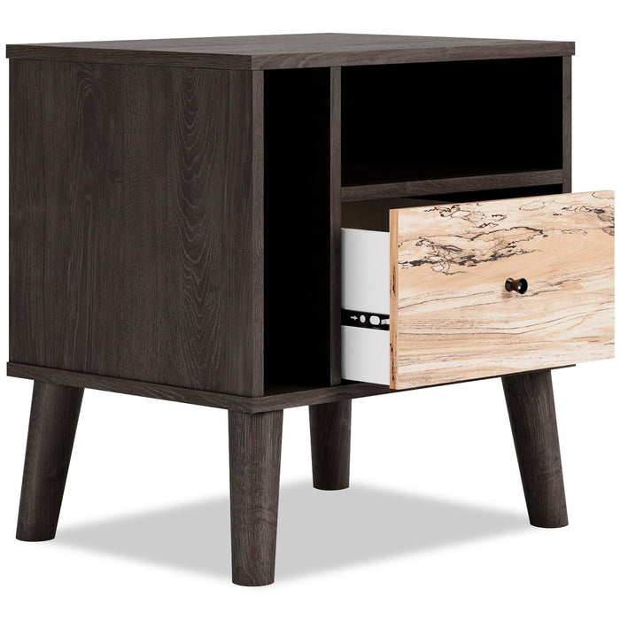 Wolf Bedside 1-Drawer Nightstand, 23.7\"W x 21.9\"H, Modern Mid-Century - Two-tone Brown & Natural