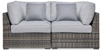 Lilo Outdoor Patio Loveseat - Resin Wicker & Nuvella Fabric, UV & Weather Resistant - Grey 