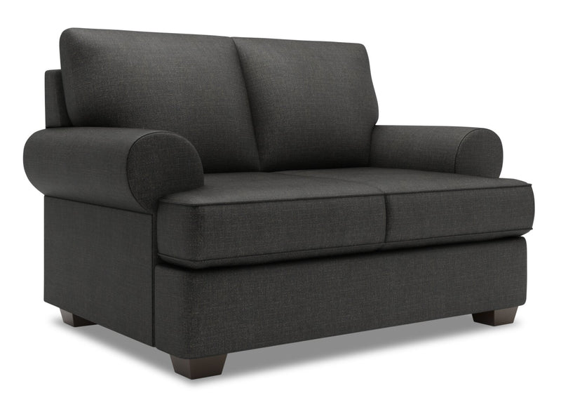 Made in Canada Customizable Sofa Lab Roll 64\" Linen-Look Fabric Loveseat with Rolled Arms - Luna Kohl Grey
