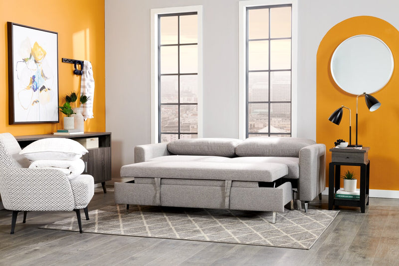 Wilson 77.5\" Linen-Look Fabric Sleeper Sofa with Drop-Down Back Cushions and Metal Legs - Solis Grey 