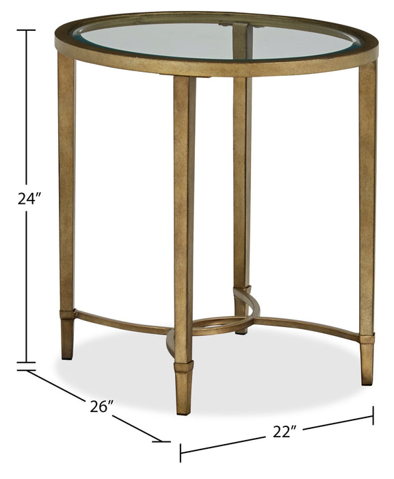 Copia 22\" Traditional Oval Glass Top End Table - Silver and Gold with Metal Base