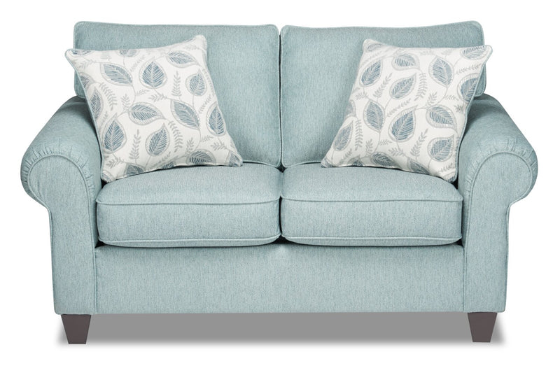 Made in Canada Scarlett 64\" Chenille Fabric Loveseat with Rolled Arms and Accent Pillows - Marine Blue