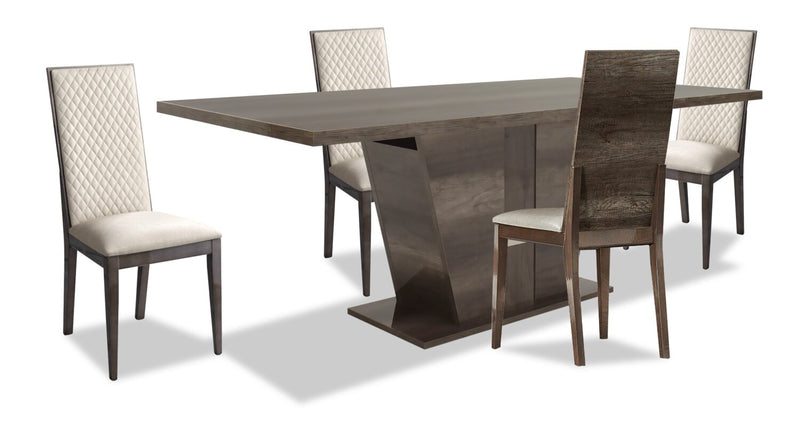 Gino 5pc Dining Set with Table & 4 Chairs - Made in Italy, 63-86\"W Extension, Modern - Brown
