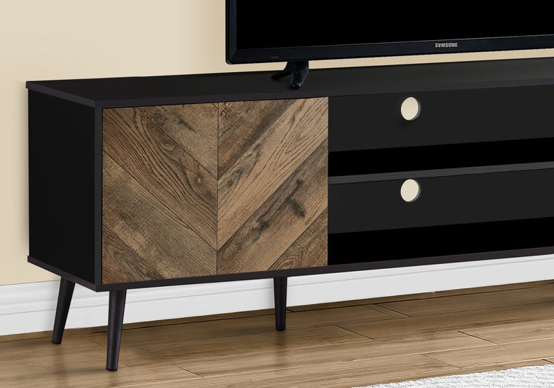 Archer 71\" Modern TV Stand with Storage and Cable Management for TVs up to 80\"- Black and Brown Two Tone