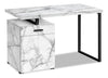 Remi 47.25\" Reversible Office Desk with Drawer & Cabinet - White Marble-Look