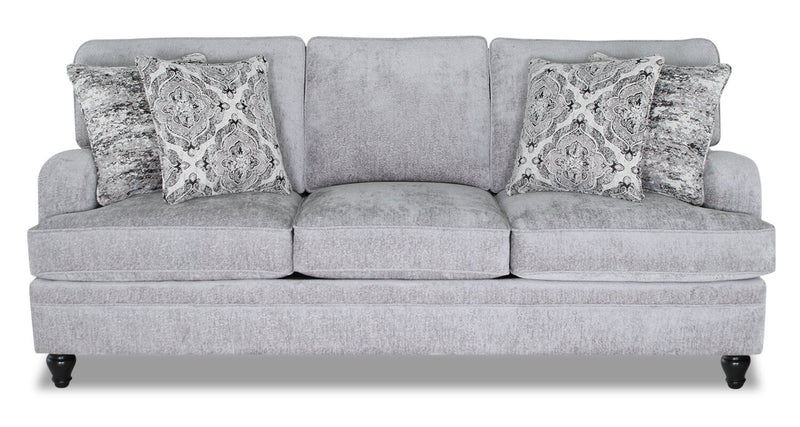 Made in Canada Bellmont 89\" Chenille Fabric Sofa with Reversible Cushions and Wood Legs - Platinum Grey