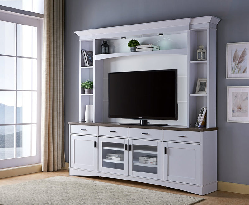 Emry 87.5\" 3-Piece Wall Unit Entertainment Centre with Storage and Cable Management for TVs up to 90\"- White