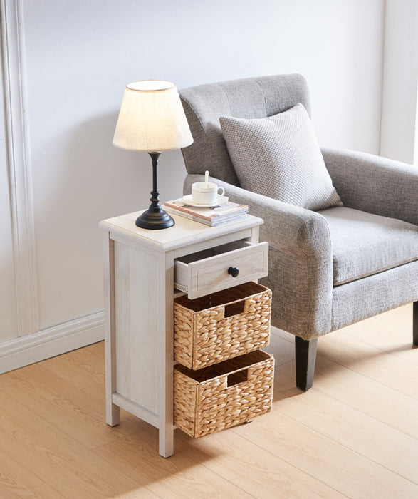 Jon 15.5\" Chairside Table with 2 Baskets & Drawer - White Oak
