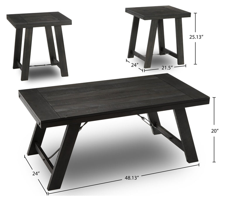 Norbrook 48.13\" Rustic 3-Pack Coffee + 2 End Tables - Distressed Black Wood