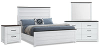 Zoey 6pc Bedroom Set with Bed, Dresser, Mirror & Nightstand, Two-tone White & Brown - Queen Size 