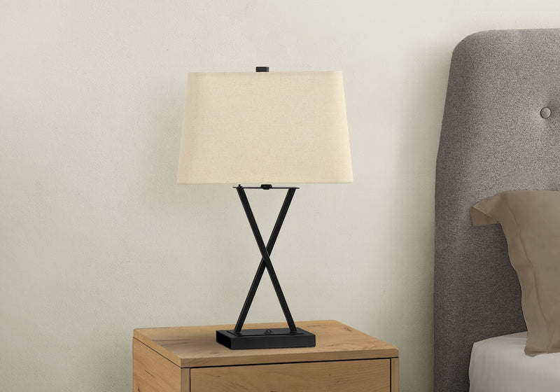 25\" Black Metal Table Lamp with USB Charging