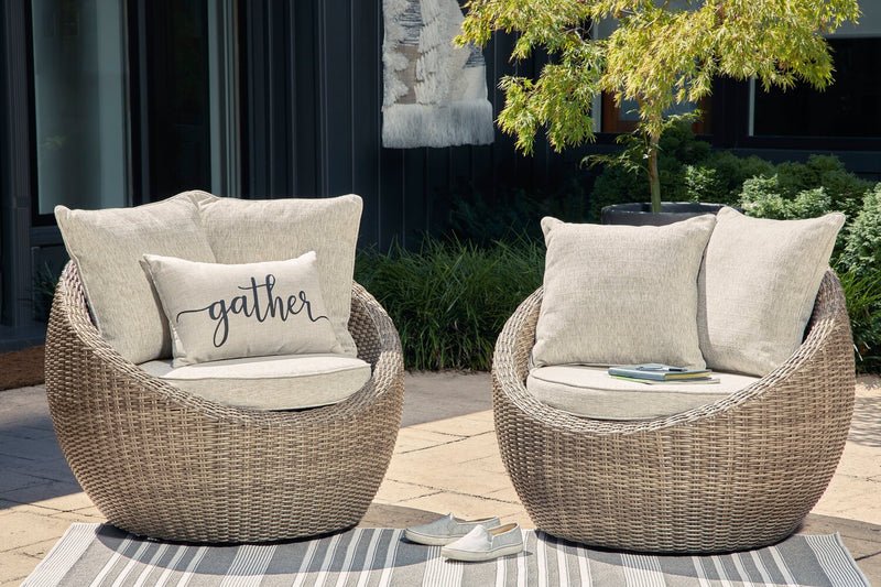 Lume Outdoor Patio Set of 2 Chairs - Resin Wicker & Nuvella Fabric , UV & Weather Resistant - Natural/Beige