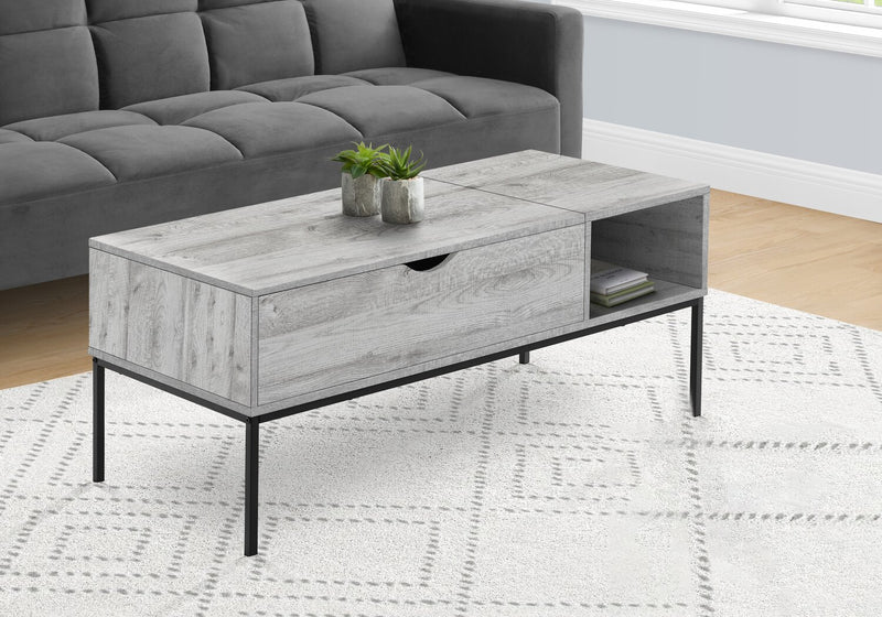 Bence 42\" Modern Lift Top Coffee Table with Storage - Taupe with Black Metal Legs