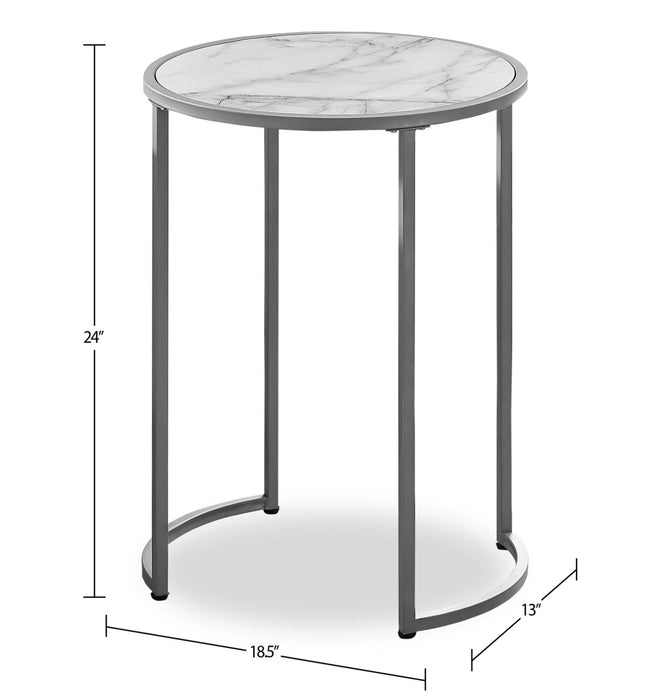 Jacki 18.25\" Chairside Table - White Marble-Look