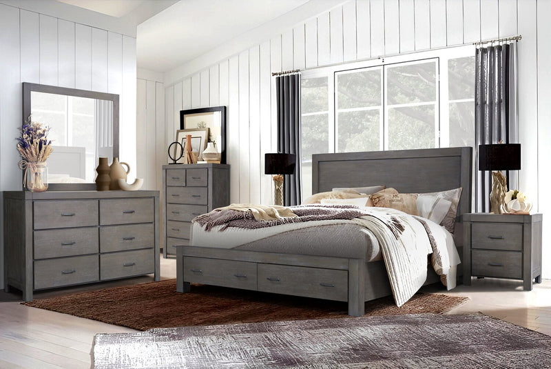 Koda Platform Storage Bed with Headboard & Frame, Wooden, Grey - King Size