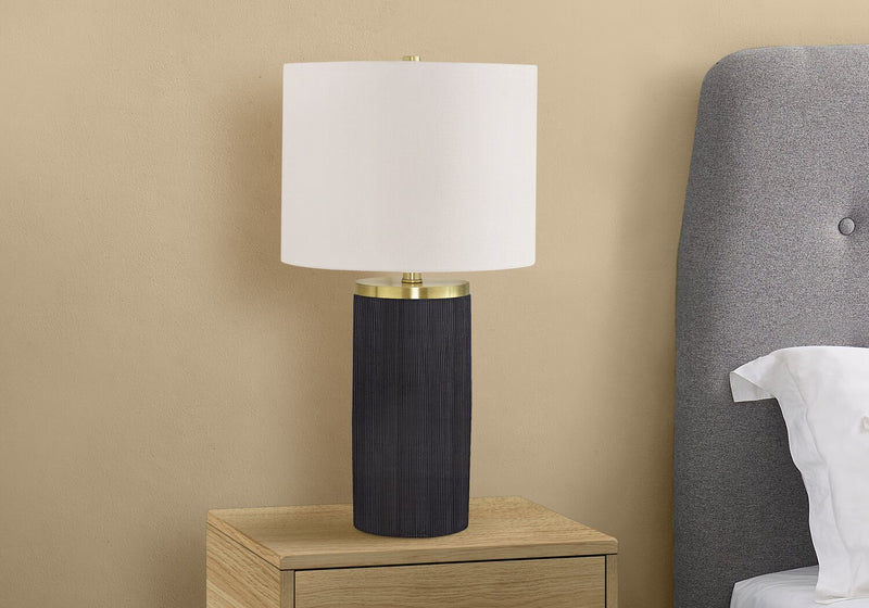 24\" Black Concrete with Gold Accent Table Lamp with Ivory Shade