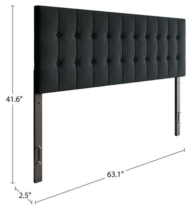 Ellis Upholstered Headboard in Charcoal Fabric, Button Tufted - Queen Size