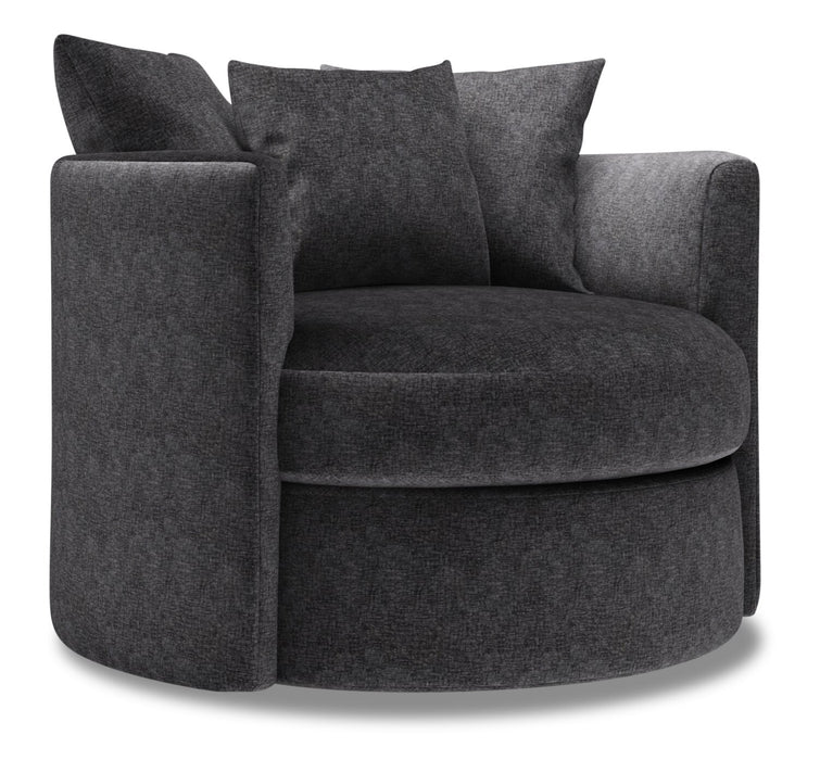 Made in Canada Sofa Lab Customizable Nest 41\" Chenille Fabric Swivel Accent Chair - Luxury Charcoal Grey