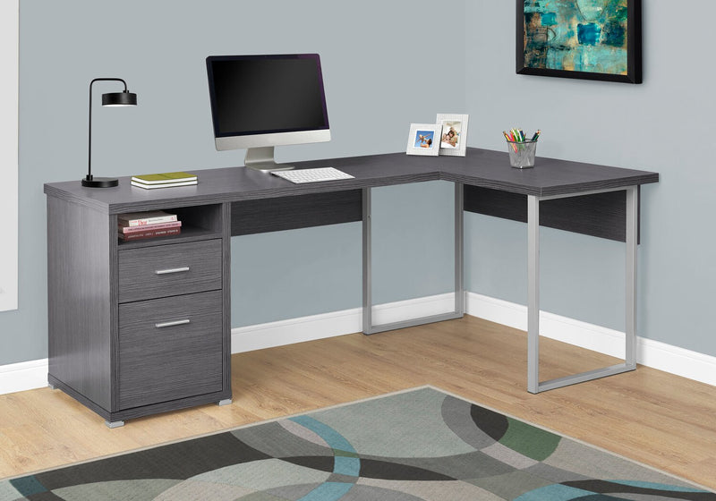 Pollie 78.75\" Reversible L-Shaped Office Desk with 2-Drawers & Cubby - Grey