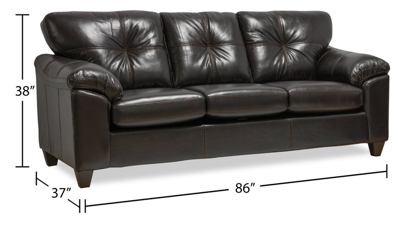 Made in Canada Addison 86\" Leather-Look Fabric Sofa with Removable Seat Cushion and Tufting - Blackberry Black