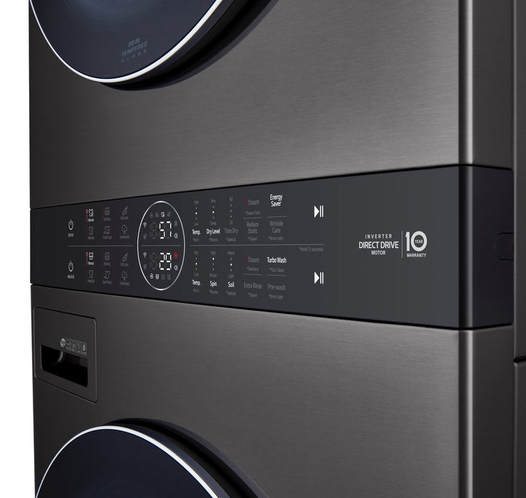 LG 5.2 Washer/7.4 Dryer Cu. Ft. Front-Load High-Efficiency Steam Washtower™ - Black Steel - WKGX201HBA