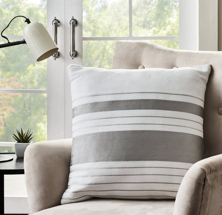 Indoor/Outdoor Striped Accent Pillow - White and Grey 