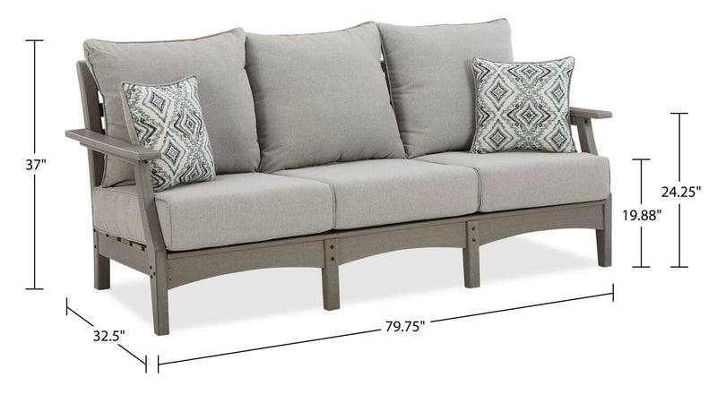 Cape Outdoor Patio Sofa - High Density Plastic & Nuvella Fabric, UV & Weather Resistant - Grey