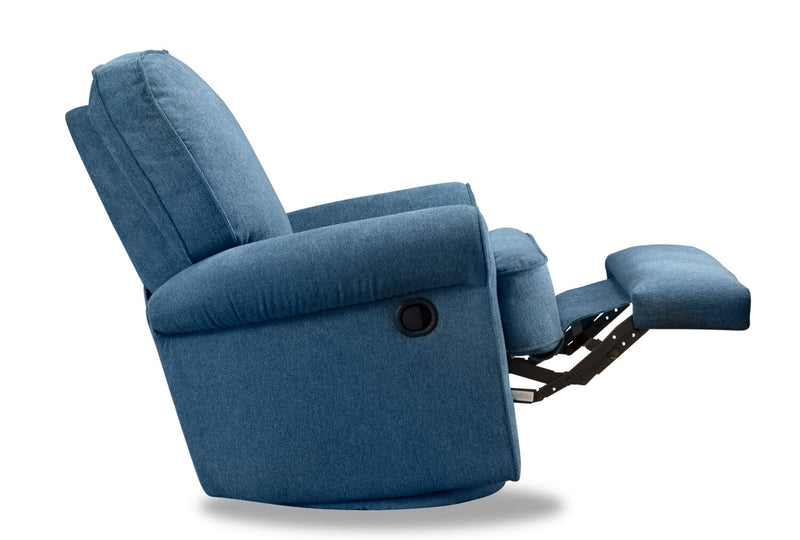 Bevin 34.4\" Chenille Fabric Swivel Glider Reclining Chair - Blue