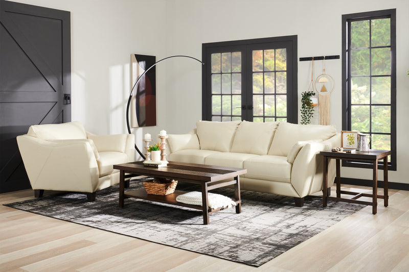 Chateau d'Ax Lusso 92\" 100% Genuine Leather Sofa with Wood Legs - Smoke Grey