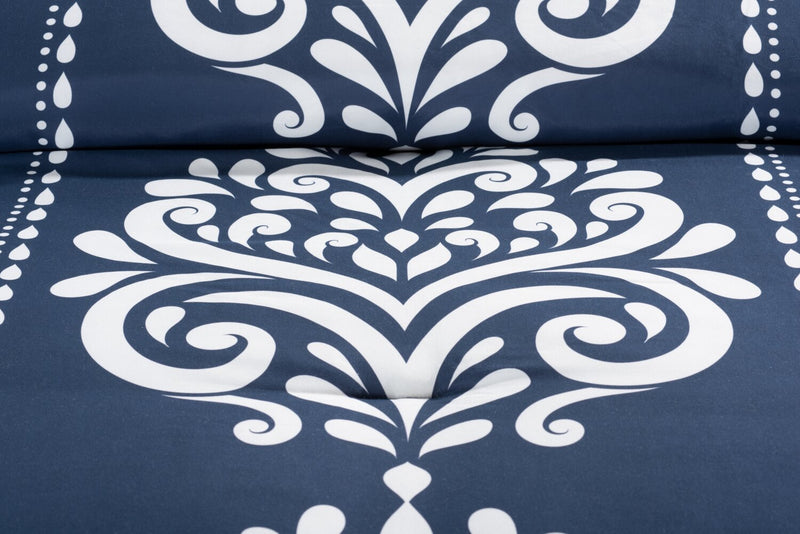 Navy Damask 3-Piece King Comforter Set