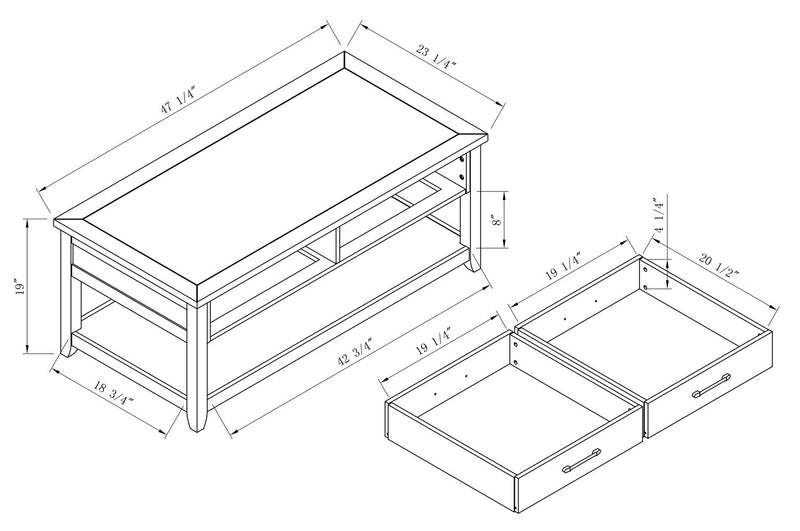 Kort & Co. Logan 23.25\" Traditional Coffee Table with Storage and Shelf - White and Walnut Oak 