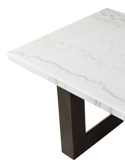 Silvia 22\" Modern End Table - White and Grey Marble Look with Brown Wood Legs