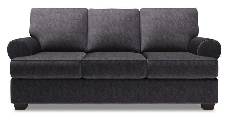 Made in Canada Customizable Sofa Lab Roll 86\" Chenille Fabric Sofa with Rolled Arms - Luxury Charcoal Grey