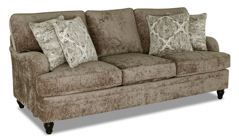 Made in Canada Bellmont 89\" Chenille Fabric Sofa with Reversible Cushions and Wood Legs - Toffee Brown