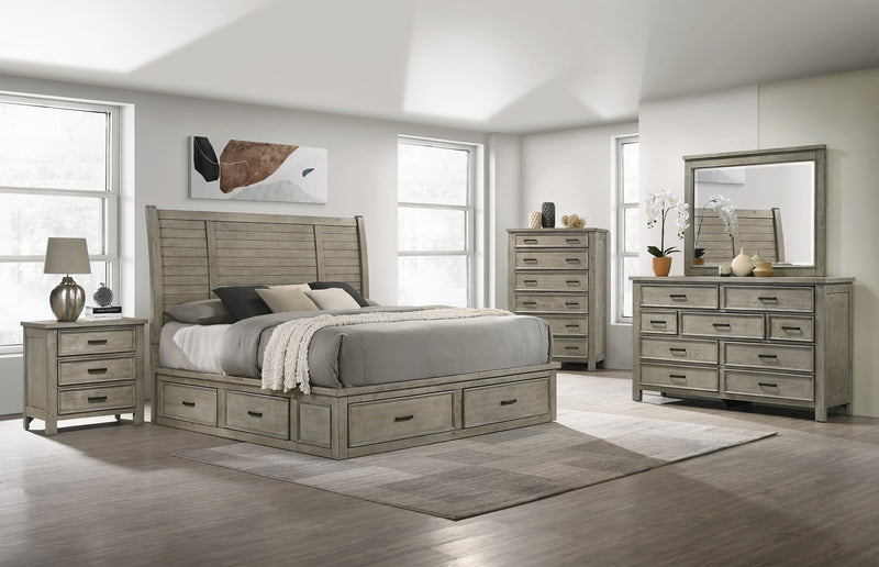 Levi Platform Storage Bed with Headboard & Frame, Wooden, Drift Grey - King Size