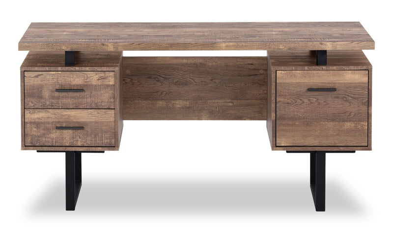 Teagan 60\" Reversible Office Desk with 3-Drawers - Brown