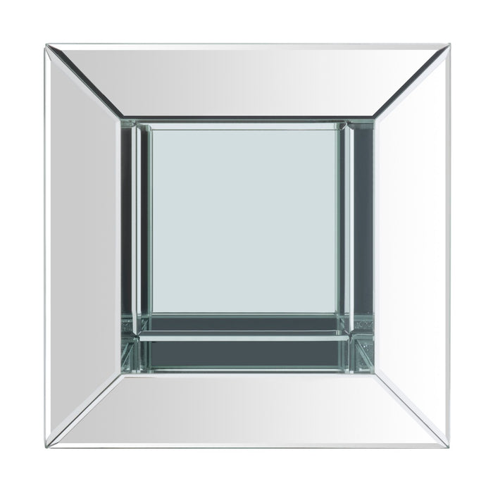 Berni 12\" Glam Mirror & Glass Top Chairside Table with Shelf - Silver Metal with Diamond Look Legs