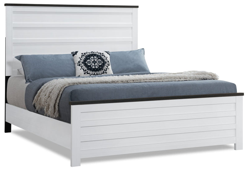 Zoey 5pc Bedroom Set with Bed, Dresser & Mirror, Two-tone White & Brown - Queen Size