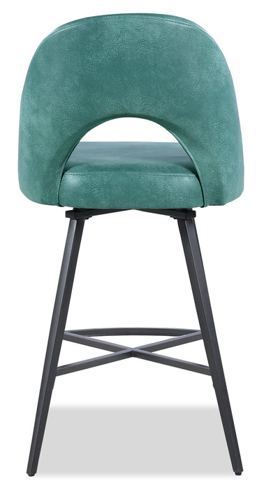 Kort & Co. Bay Counter-Height Stool with Swivel Seat, Vegan Leather Fabric, Metal - Aqua
