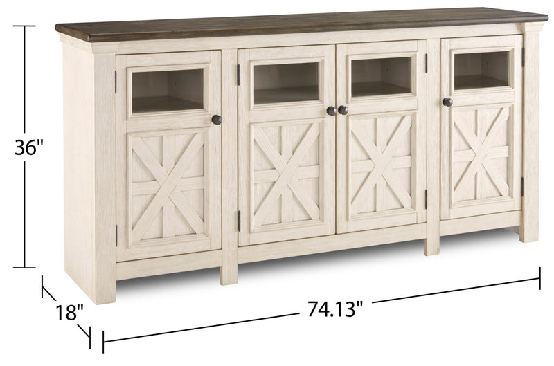 Bolanburg 75\" Rustic TV Stand with Storage and Cable Management for TVs up to 85\"- Antique White 