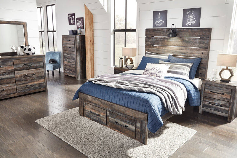 Abby 5pc Bedroom Set with Storage Bed, Dresser & Mirror, LED, USB, Brown - Full Size