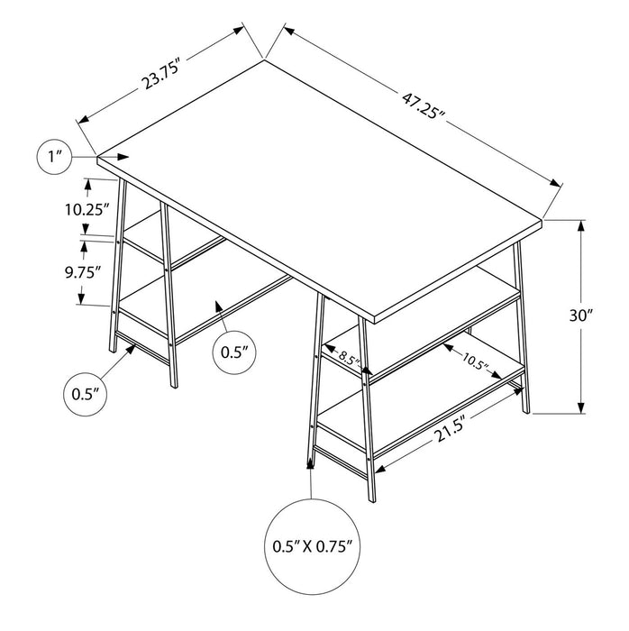 Jonnie 47.25\" Office Desk with Sawhorse-style Legs - Brown